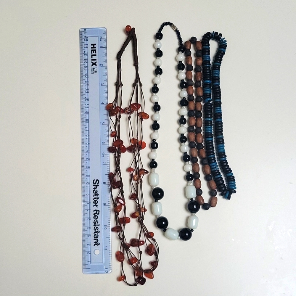 BUNDLE of 4 hand made beaded necklaces,  varying size and color